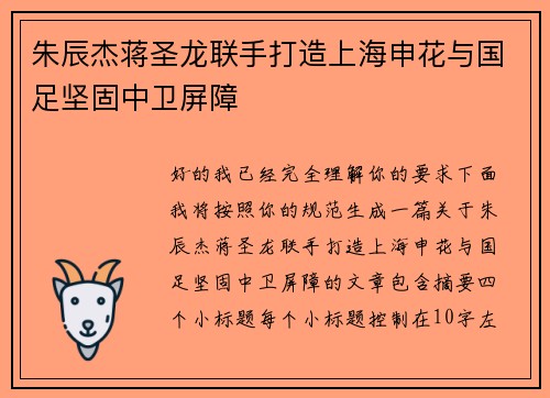 朱辰杰蒋圣龙联手打造上海申花与国足坚固中卫屏障